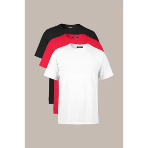 Erkek Çok Renkli TShirt Regular Fit Rahat Kesim Bisiklet Yaka 3'lü Basic Tişört Paketi