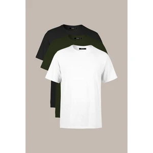 Erkek Çok Renkli TShirt Regular Fit Rahat Kesim Bisiklet Yaka 3'lü Basic Tişört Paketi