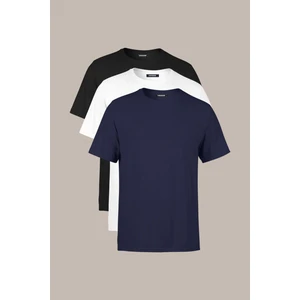Erkek Çok Renkli TShirt Regular Fit Rahat Kesim Bisiklet Yaka 3'lü Basic Tişört Paketi