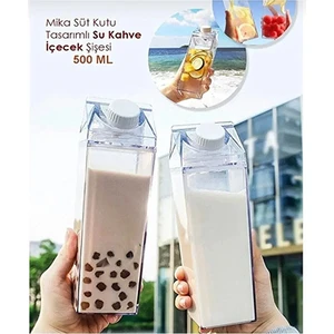 Angel Design Şeffaf Mika Süt Şişesi Süt Kutusu Tasarımlı İçecek Şişesi Süt Kutusu 6 Adet