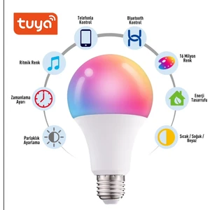 Blutooth Akıllı Rgb Ampul 16 Milyon Renk Uzaktan Telefon Kontrol Ambiyans Işığı