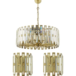 Gallıano Eskitme Kristalli, Taşlı Modern Tasarım Kristal Salon Avize 3 Parça Avize Seti