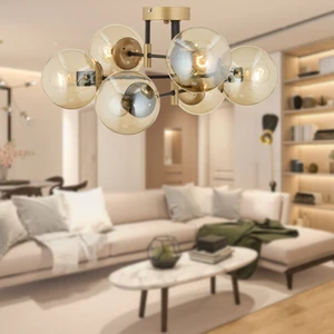 Maral 6Lı Siyah Eskitme Bal Camlı Modern Genç Odası Yatak Odası Retro Salon Avize