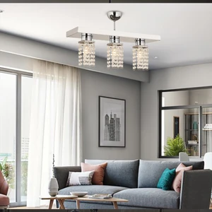 Peter 3Lü Sıralı Krom Kristalli, Taşlı Modern Tasarım Kristal Salon Avize