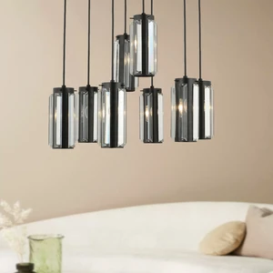 Natali 8 Li Yuvarlak Siyah Modern Kristalli, Taşlı Modern Tasarım Kristal Salon Sarkıt Avize