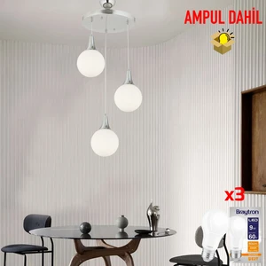 Damla 3 Lü Yuvarlak Krom -Led Ampul Dahil Modern Koridor Mutfak Salon Sarkıt Avize