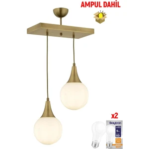 Damla 2 Li Sıralı Eskitme -Led Ampul Dahil Modern Koridor Mutfak Salon Sarkıt Avize