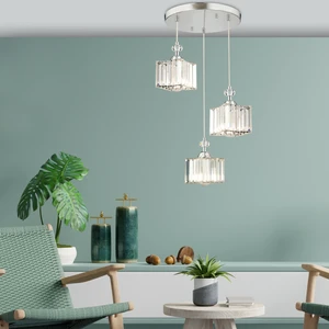 Kuğu 3 Lü Krom Kristalli, Taşlı Modern Tasarım Kristal Salon Sarkıt Avize