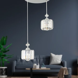 Saka 2Li Yuvarlak Sarkıt Krom Kristalli, Taşlı Modern Tasarım Kristal Salon Sarkıt Avize