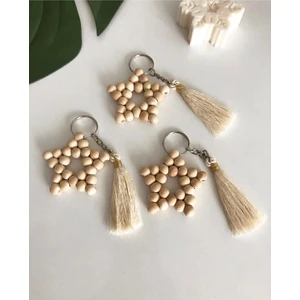 Emtory Home 50 Adet Yıldız Boncuk Anahtarlık Ahşap Hediyelik Söz, Nişan, Kına, 50 Adet Tek Tek Paketli