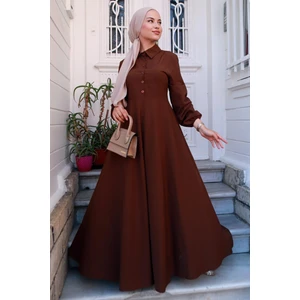 Hafsa Mina Kuşaklı Mevlana Elbise Kahverengi HM2105