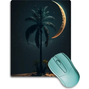 Gece Mavisi Ay ve Palmiye Desenli Kaydırmaz Gaming Oyuncu Dikişsiz Mouse Pad/ped 17X21CM