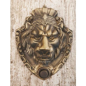 El Yapımı Pirinç Aslan Kapı Zili Antik Sarı