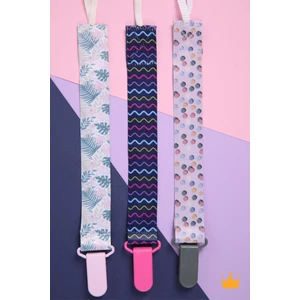 Babyhola 3'lü Emzik Askısı Yenidoğan Hediyelik Bebek Hediyesi Emzik Zinciri Seti/Pudra Egzotik