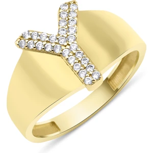 Fiyonk Kuyumculuk 14 Ayar Altın Taşlı Y Harfli Yüzük