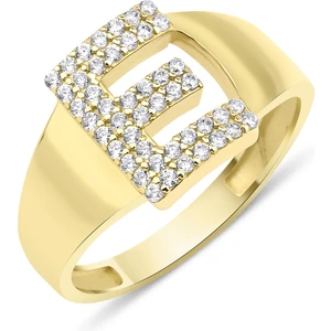 Fiyonk Kuyumculuk 14 Ayar Altın Taşlı E Harfli Yüzük