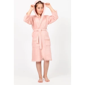 Pudra Brodeli Bukle Pamuklu Genç Bornozu