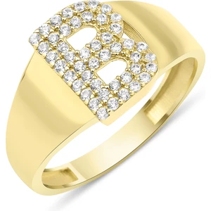 Fiyonk Kuyumculuk 14 Ayar Altın Taşlı B Harfli Yüzük