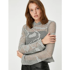 Kapüşonlu Sweatshirt Ajur Örgü Uzun Kollu