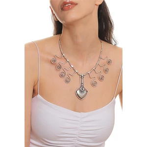 Kadın Antik Gümüş Kaplama Spiral Parçalı Top Boncuk Bohem Kolye