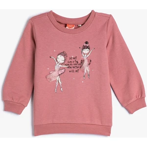 Sweatshirt  Balerin Baskılı Uzun Kollu Şardonlu Pamuklu Bisiklet Yaka