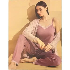 Milan Bambu Kumaş Premium Sabahlıklı 3'lü Pijamatakımı