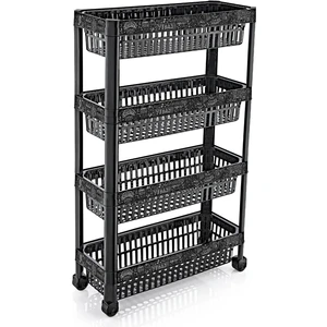 4 Katlı Plastik Çok Amaçlı Mutfak Banyo Düzenleme Dar Organizer Siyah Desenli