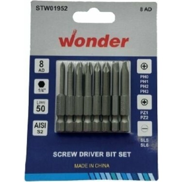 Wonder Yıldız Pozi Düz Bits Uç Seti 50 mm 8'li Fiyatı