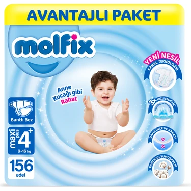 Molfix Bebek Bezi 4+ Beden Maxi Plus Avantajlı Paket 156