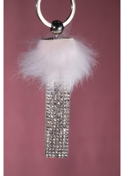 Açık Pembe Tavşan Tüylü Gümüş Logosuz Anahtarlık fiyatları