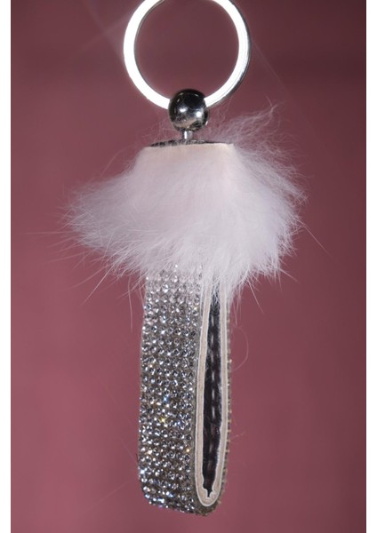 Açık Pembe Tavşan Tüylü Gümüş Logosuz Anahtarlık fırsatları