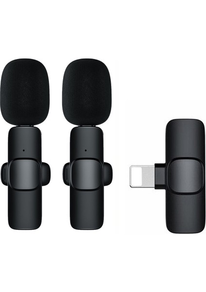 Schitec K9 Lightning Çift Kablosuz Wireless Hd Yaka Mikrofonu Siyah