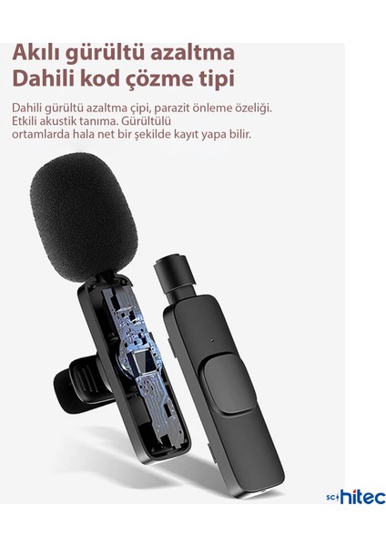 Schitec K9 Lightning Çift Kablosuz Wireless Hd Yaka Mikrofonu Siyah modelleri