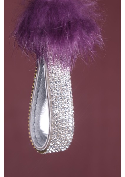 Mor Tavşan Tüylü Gümüş Logosuz Anahtarlık fiyatları