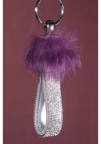 Mor Tavşan Tüylü Gümüş Logosuz Anahtarlık indirimleri