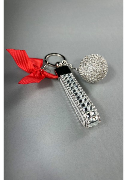 Gümüş Bagetli Anahtarlık & Gümüş Disko Top & Kırmızı Kurdela fiyatları