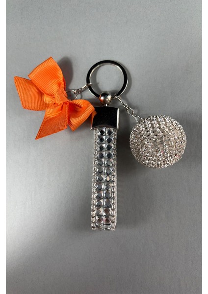 Gümüş Bagetli Anahtarlık & Gümüş Disko Top & Turuncu Kurdela