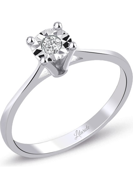 0.06 Ct. Modern Tasarım Yuvarlak Tırnaklı Tektaş Yüzük
