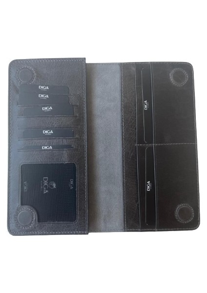 Diga Xiaomi ile Uyumlu Mıknatıslı Cüzdan Hakiki Deri Kadın Erkek Telefon Bölmeli 10 Kartlık Para Bölmeli 18X10X2 cm Antrasit