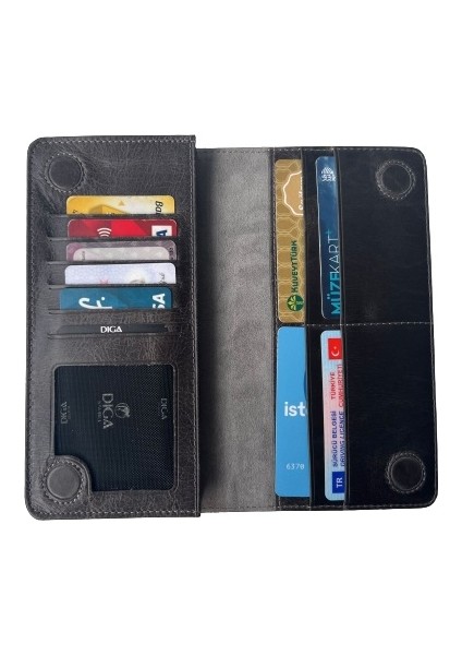 Diga Xiaomi ile Uyumlu Mıknatıslı Cüzdan Hakiki Deri Kadın Erkek Telefon Bölmeli 10 Kartlık Para Bölmeli 18X10X2 cm Antrasit fiyatları
