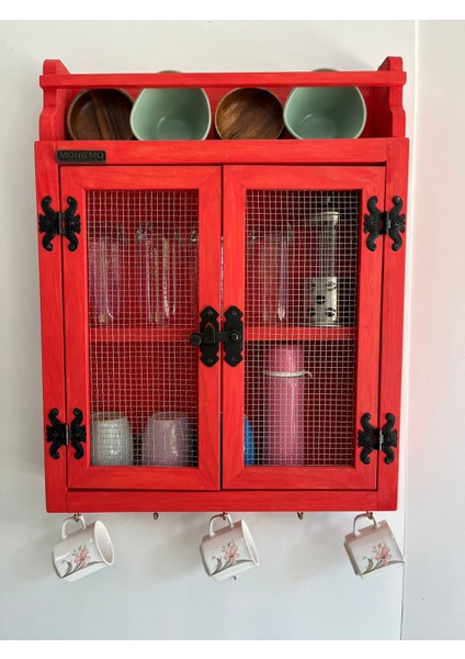 Montemo Mobilya Ahşap Telli Terek-Mutfak Rafı-Doğal Ahşap-Kavanozluk-Bardaklık-Dekoratif Raf-Fincanlık-Kahve Köşesi