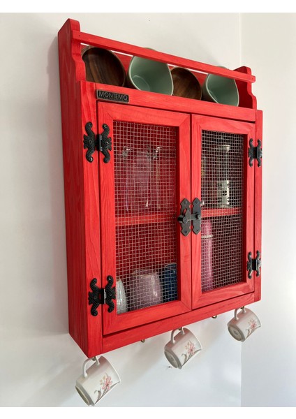 Montemo Mobilya Ahşap Telli Terek-Mutfak Rafı-Doğal Ahşap-Kavanozluk-Bardaklık-Dekoratif Raf-Fincanlık-Kahve Köşesi fırsatları