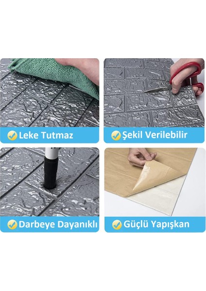 70X38(0.27 M2) Kendinden Yapışkanlı Duvar Kağıdı Esnek Köpük Paneli 3D Boyutlu Tuğla Desen Gri