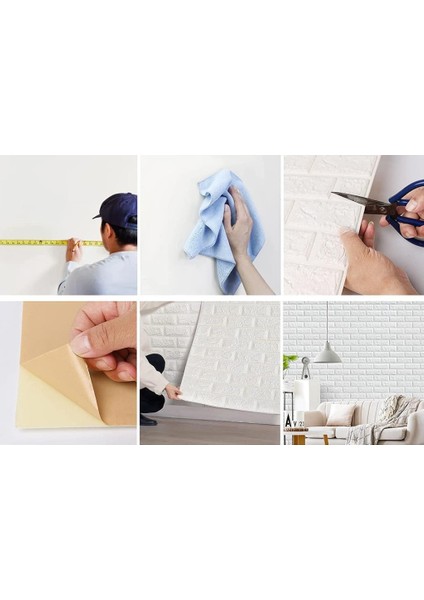 70X54CM (0,38M2) Kendinden Yapışkanlı Duvar Kağıdı Esnek Köpük Paneli 3D Boyutlu Tuğla Desen Beyaz modelleri