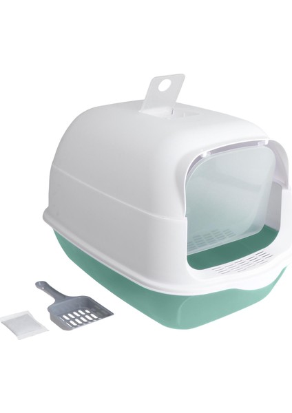 Kapşonlu Kedi Kumu Kutusu Kapalı ve Kapalı Kedi Tuvaleti Kapı Kedi Yavrusu Lazımlık Yeşil (Yurt Dışından)