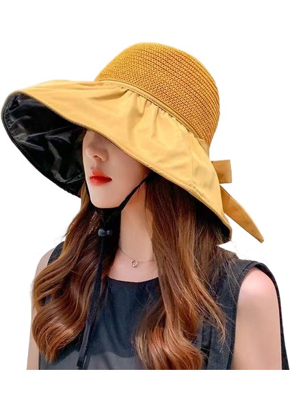 Siyah Kauçuk Güneş Şapkası Bayanlar Büyük Kenarlı Şapkayı Kapatan Yüz (Yurt Dışından)
