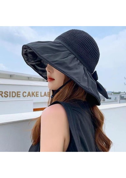Siyah Kauçuk Güneş Şapkası Bayanlar Büyük Kenarlı Şapkayı Kapatan Yüz (Yurt Dışından) fırsatları