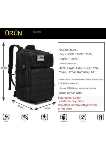 Yürüyüş Doğa Sporları Dağcılık Su Geçirmez Taktik Sırt Çantası (Yurt Dışından)