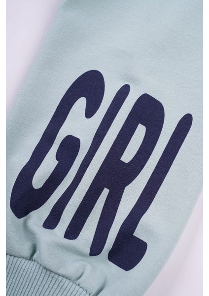 Kız Çocuk Mint Renkli Kolları Happy Girl Baskılı İkili Takım modelleri