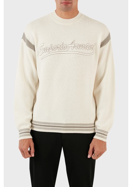 Logolu Bisiklet Yaka Regular Fit Yünlü Triko Kazak Erkek Kazak 6R1MXA 1mfuz 0128